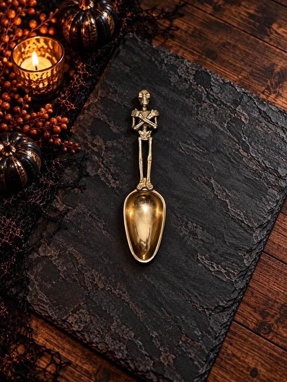New Halloween Gold Metal RIP Skeleton Spooky Ice Scoop Spoon